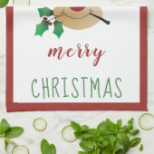 Vrolijk kerstfeest met rendierlijk mistletoe rood  theedoek (Gevouwen)