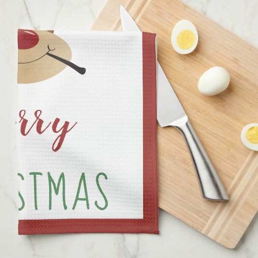 Vrolijk kerstfeest met rendierlijk mistletoe rood  theedoek (Quarter Fold)