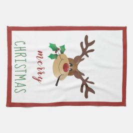 Vrolijk kerstfeest met rendierlijk mistletoe rood  theedoek