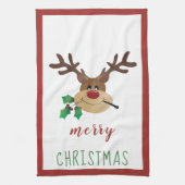 Vrolijk kerstfeest met rendierlijk mistletoe rood theedoek (Verticaal)