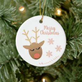 Vrolijk kerstfeest met rendierroze gouden koorts keramisch ornament
