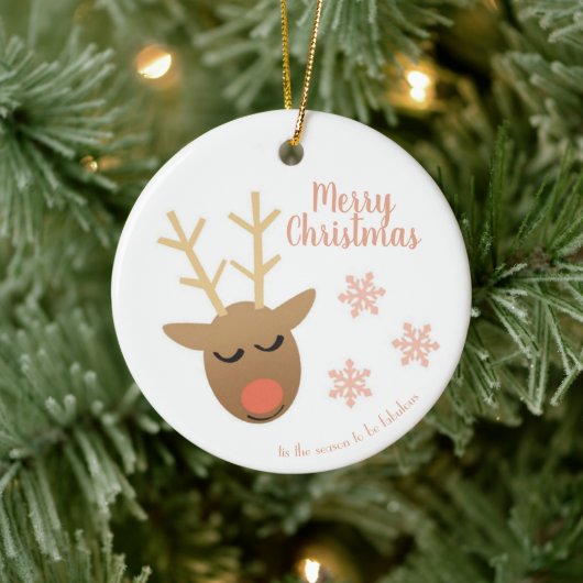 Vrolijk kerstfeest met rendierroze gouden koorts keramisch ornament (Boom)