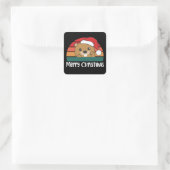 Vrolijk kerstfeest met Retro Beaver Vierkante Sticker (Tas)