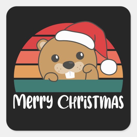 Vrolijk kerstfeest met Retro Beaver Vierkante Sticker (Voorkant)