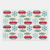 Vrolijk kerstfeest met Retro Car-kerstcadeau Inpakpapier Vel (Voorkant)