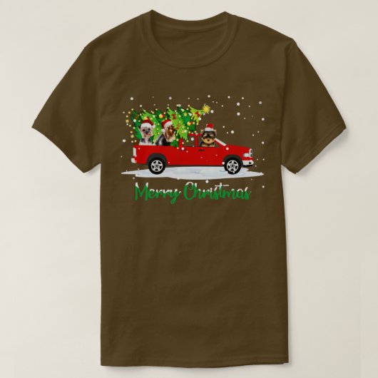 Vrolijk kerstfeest met rode auto met kerstboom Fun T-shirt (Design voorkant)