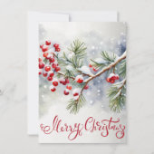 Vrolijk kerstfeest met rode bessen en dennenboom (Voorkant)