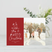 Vrolijk kerstfeest met rode foto feestdagenkaart (Staand voorkant)