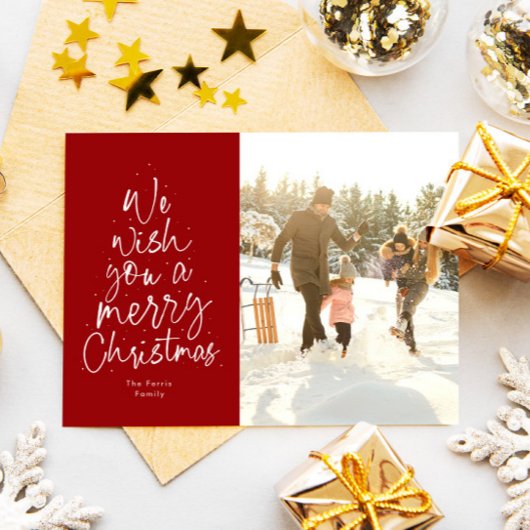 Vrolijk kerstfeest met rode foto feestdagenkaart