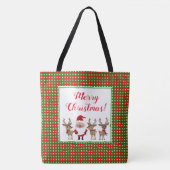 Vrolijk kerstfeest met rode groene kerstman tote bag (Voorkant)