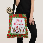 Vrolijk kerstfeest met rode groene kerstman tote bag (Dichtbij)