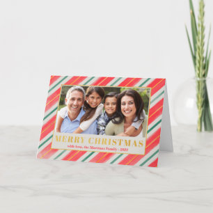 Vrolijk kerstfeest met rode groene streep met kers feestdagen kaart