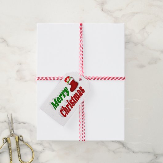 Vrolijk kerstfeest met rode groene typografie cadeaulabel (Met Touw)