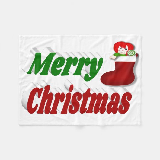 Vrolijk kerstfeest met rode groene typografie fleece deken (Voorkant (Horizontaal))