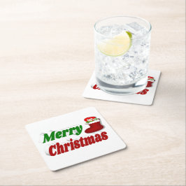 Vrolijk kerstfeest met rode groene typografie kartonnen onderzetters