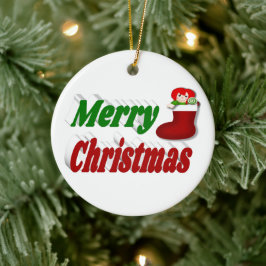 Vrolijk kerstfeest met rode groene typografie keramisch ornament