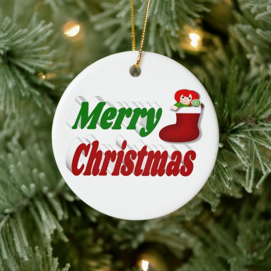 Vrolijk kerstfeest met rode groene typografie keramisch ornament (Boom)