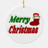 Vrolijk kerstfeest met rode groene typografie keramisch ornament (Achterkant)