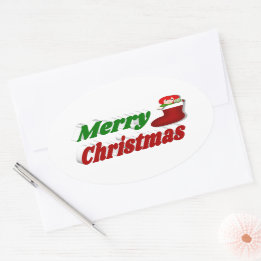 Vrolijk kerstfeest met rode groene typografie ovale sticker