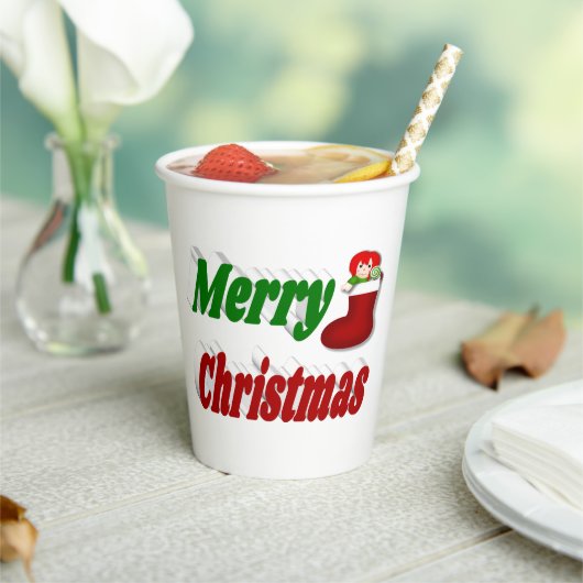 Vrolijk kerstfeest met rode groene typografie papieren bekers (Insitu)