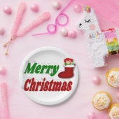 Vrolijk kerstfeest met rode groene typografie papieren bordje (Feest)