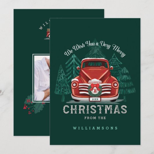 Vrolijk kerstfeest  met rode kerstboom feestdagenkaart (Voorkant / Achterkant)