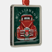 Vrolijk kerstfeest  met rode kerstboom metalen ornament (Rechts)