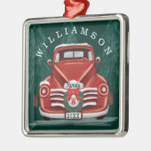 Vrolijk kerstfeest  met rode kerstboom metalen ornament (Links)