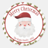 Vrolijk kerstfeest met rode kerstman ronde sticker (Voorkant)