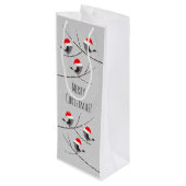 Vrolijk kerstfeest met rode kerststaart met vogels wijn cadeautas (Achterkant Gekanteld)