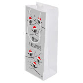 Vrolijk kerstfeest met rode kerststaart met vogels wijn cadeautas (Voorkant Gekanteld)