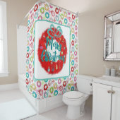 Vrolijk kerstfeest met rode kruis douchegordijn (In situ)