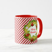 Vrolijk kerstfeest met rode strepen mok (Voorkant rechts)