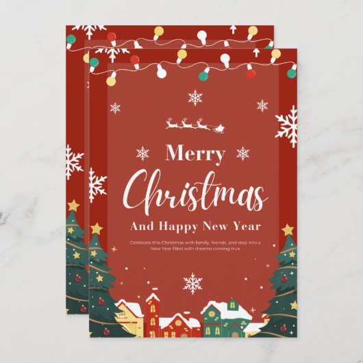 Vrolijk kerstfeest met rode uitnodiging (Voorkant / Achterkant)