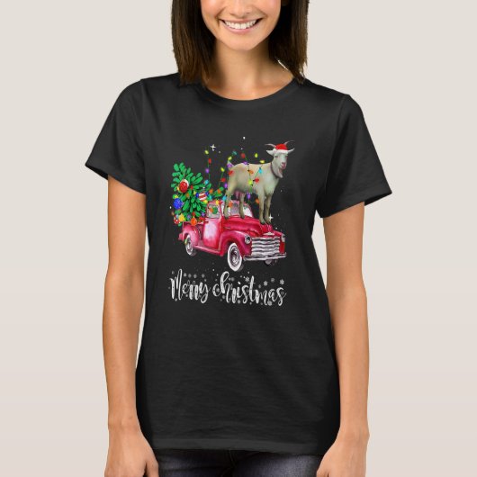 Vrolijk kerstfeest met rode vrachtwagen, waarmee j t-shirt (Voorkant)