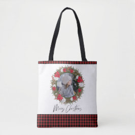Vrolijk kerstfeest met rood betaald met foto tote bag