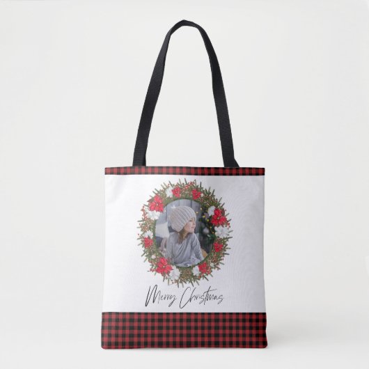 Vrolijk kerstfeest met rood betaald met foto tote bag (Voorkant)