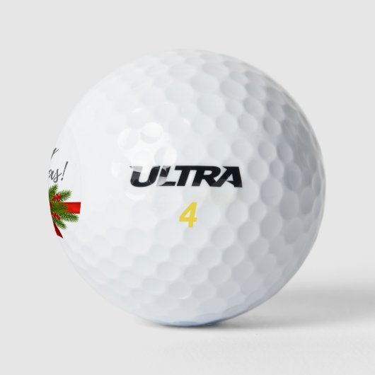 Vrolijk kerstfeest met rood lint cadeau golfer golfballen (Logo)