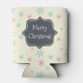 Vrolijk kerstfeest met roze en blauwe sneeuwvlokke blikjeskoeler (Achterkant)