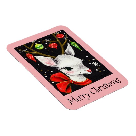 Vrolijk kerstfeest met roze retro-feestdag magneet (Rechterzijde)