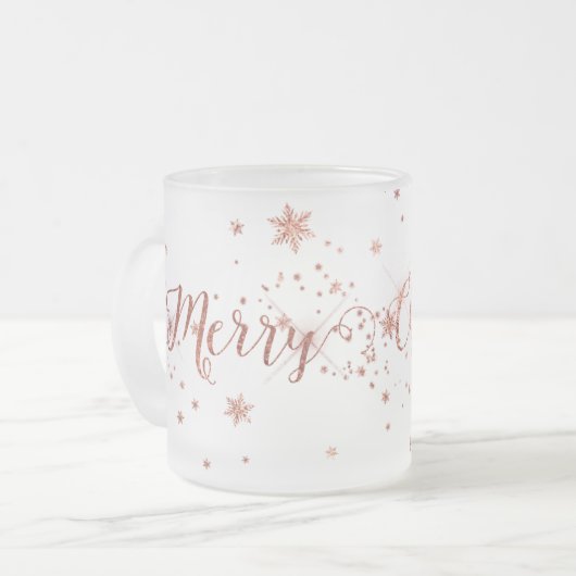 Vrolijk kerstfeest met roze roze roze goud matglas koffiemok (Voorkant links)