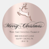 Vrolijk kerstfeest met RSVP Roos Deer Modern Ronde Sticker (Voorkant)