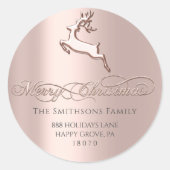 Vrolijk kerstfeest met RSVP Roos Deer Pink Ronde Sticker (Voorkant)
