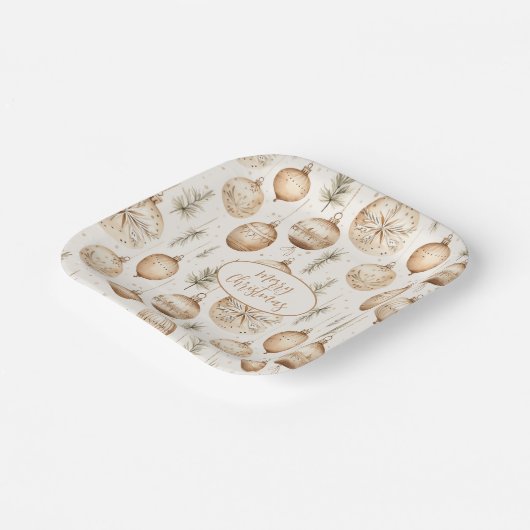Vrolijk kerstfeest met rustieke Ornamenten en denn Papieren Bordje (Gebogen)