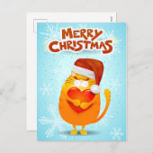 Vrolijk kerstfeest met schattige poes en het pet v feestdagenkaart (Voorkant / Achterkant)