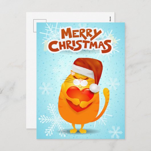 Vrolijk kerstfeest met schattige poes en het pet v feestdagenkaart (Voorkant / Achterkant)