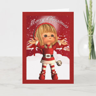 Vrolijk kerstfeest met Schattigee kleine elf Feestdagen Kaart