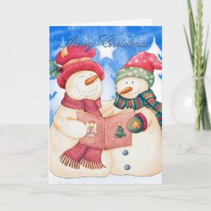 Vrolijk kerstfeest met Schattigee sneeuwman en sne Feestdagen Kaart