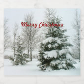 Vrolijk kerstfeest, met sneeuw belaste fierbomen bier etiket (Enkel label)
