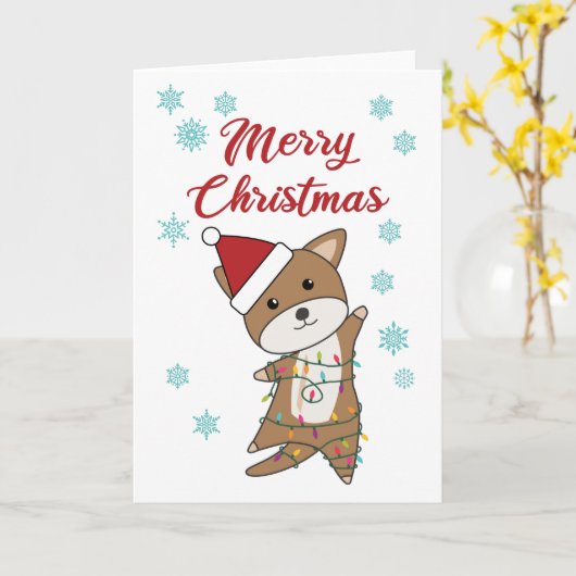 Vrolijk kerstfeest met sneeuw Winter Puppy Wauwau Kaart (Gele Bloem)
